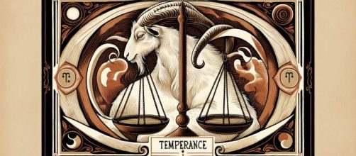 Carta dei tarocchi della Temperanza per il segno Capricorno. © Immagine creata con Dall-E