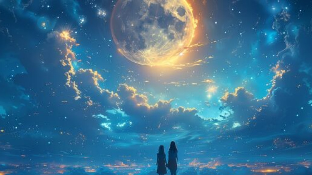 Coppia di fronte la Luna piena (© Pixabay).