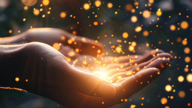 Mani che raccolgono scintille di luce - © Pixabay