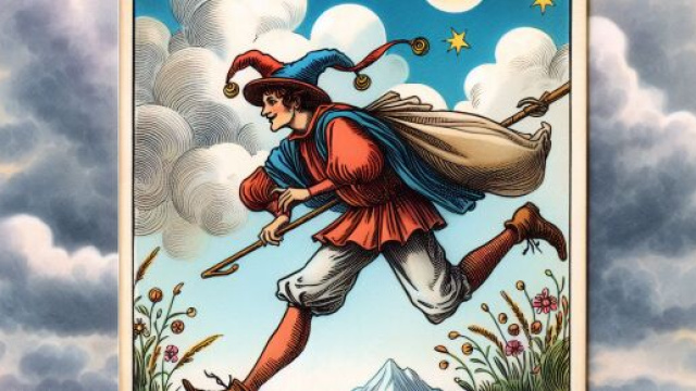 Illustrazione ispirata al Matto dei tarocchi. © Immagine creata con Dall-E