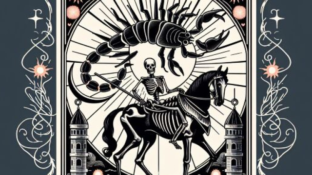 La carta dei Tarocchi della Morte e il segno dello Scorpione, simboleggianti trasformazione e rinascita. © Immagine creata con Dall-E