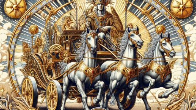 I nati sotto il segno del Leone cavalcano l'arcano maggiore de 'Il Carro'. © Immagine creata con Dall-E