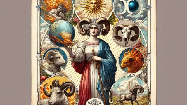 Immagine della carta dei tarocchi de Il Mondo con tema zodiacale dell'Ariete. © Immagine creata con Dall-E