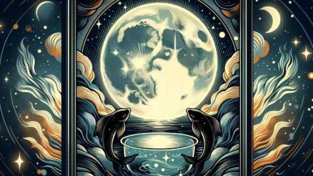Rappresentazione della carta della Luna per il segno dei Pesci. © Immagine creata con Dall-E
