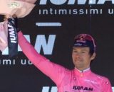 Primož Roglič in maglia rosa - © Screenshot Eurosport
