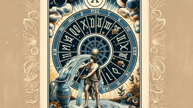 Tarocco della Ruota della Fortuna per l'Acquario, simbolo di cicli e trasformazioni. © Immagine creata con Dall-E