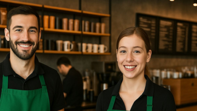 Due dipendenti Starbucks © foto generata con IA.