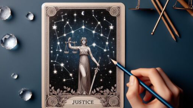 Carta dei tarocchi della Giustizia, applicata al segno della Vergine. © Immagine creata con Dall-E