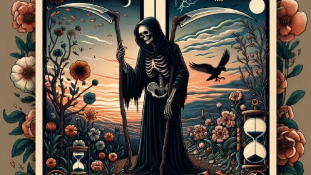Illustrazione che rappresenta lo Scorpione e la carta dei tarocchi della Morte, simbolo di trasformazione. © Immagine creata con Dall-E