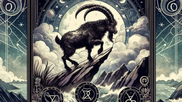 Illustrazione ispirata al tarocco della Forza, che guida il Capricorno verso un equilibrio interiore. © Immagine creata con Dall-E