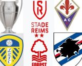 I loghi di Reims, Fiorentina, Leeds, Nottingham e Sampdoria, con il trofeo della Coppa dei Campioni © immagini da Wikimedia Commons