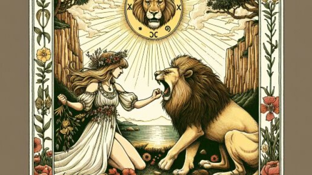 La carta dei tarocchi della Forza per il Leone. © Immagine creata con Dall-E