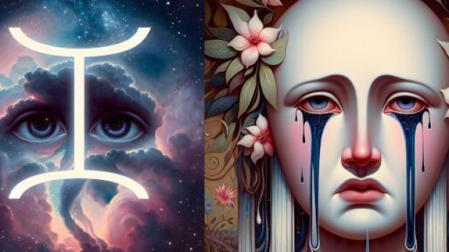 Illustrazione ispirata al segno zodiacale dei Gemelli e il pianto della Smorfia. © Immagine creata con Dall-E