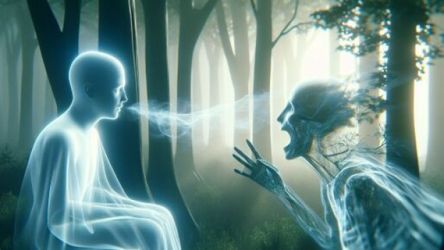 Ariete e 'o muorto che parla tra riflessioni e verità nascoste. © Immagine creata con Dall-E