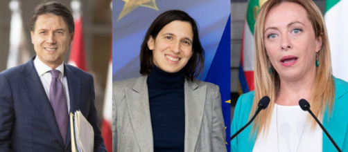 Giuseppe Conte, Elly Schlein e Giorgia Meloni (© Wikimedia commons)