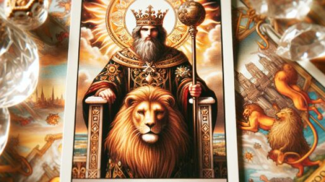 Carta dei Tarocchi dell'Imperatore per il segno zodiacale del Leone. © Immagine creata con Dall-E