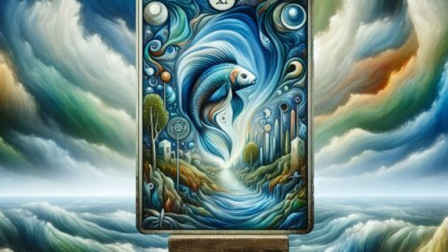 Tarocco del mondo con elementi acquatici che rappresentano i Pesci. © Immagine creata con Dall-E