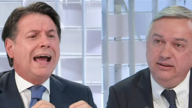 Giuseppe Conte e Maurizio Molinari (© Screenshot La7)