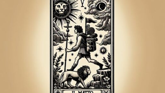 Illustrazione ispirata al tarocco del Matto per il segno zodiacale del Leone. © Immagine creata con Dall-E