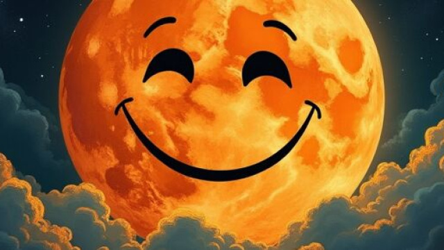 Luna arancione con volto sorridente – © Grox AI X.