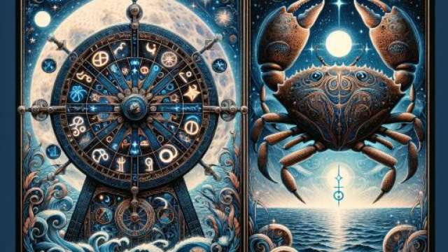 La Ruota della Fortuna dei tarocchi unita al segno del Cancro. © Immagine creata con Dall-E