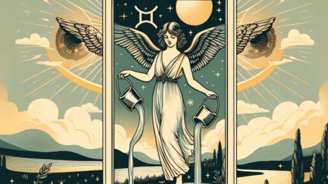 Temperanza guida i Gemelli in un cammino di equilibrio e moderazione. &copy; Immagine creata con Dall-E