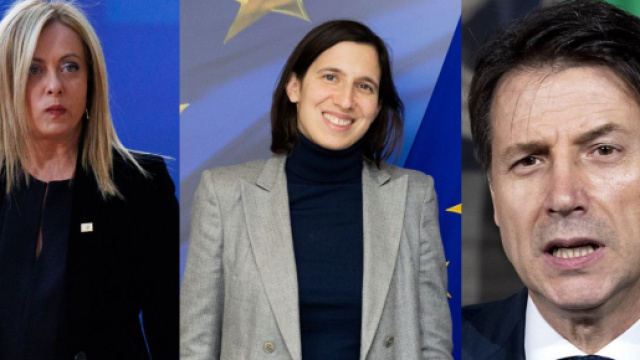 Giorgia Meloni, Elly Schlein e Giuseppe Conte (© Wikimedia commons)