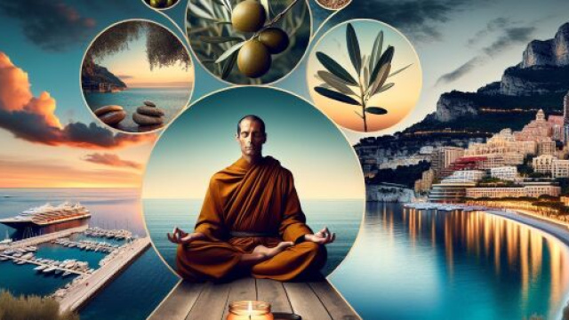 Pesci e 'o monaco della Smorfia, simbolo di saggezza interiore e riflessione. &copy; Immagine creata con Dall-E