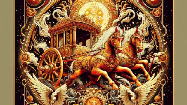 Tarocchi del Carro con influenze culturali associate all'Ariete. © Immagine creata con Dall-E