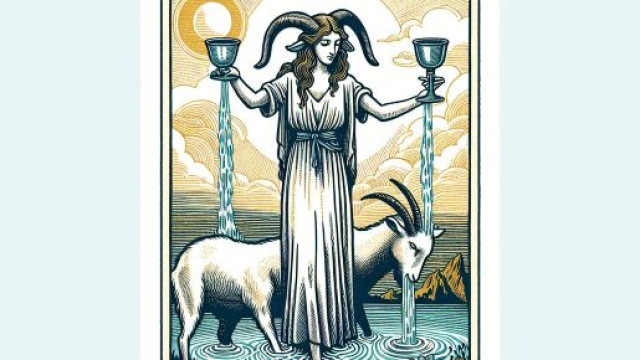 Tarocco della Temperanza per il viaggio dei Capricorno dal 2 all'8 giugno. &copy; Immagine creata con Dall-E