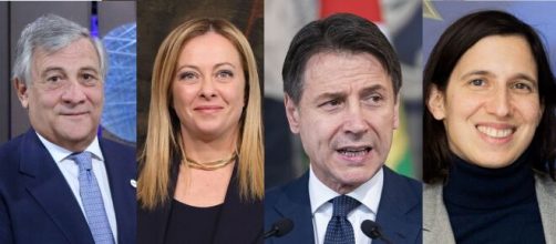 Antonio Tajani, Giorgia Meloni, Giuseppe Conte ed Elly Schlein (© Wikimedia commons)