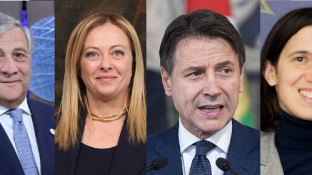 Antonio Tajani, Giorgia Meloni, Giuseppe Conte ed Elly Schlein (© Wikimedia commons)