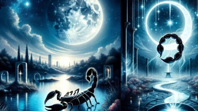 Immagine che rappresenta la carta dei tarocchi della Luna associata al segno Scorpione. © Immagine creata con Dall-E