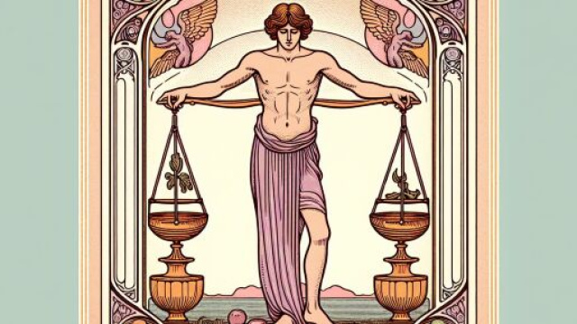 La carta dei tarocchi la Temperanza risplende per il segno della Bilancia. © Immagine creata con Dall-E
