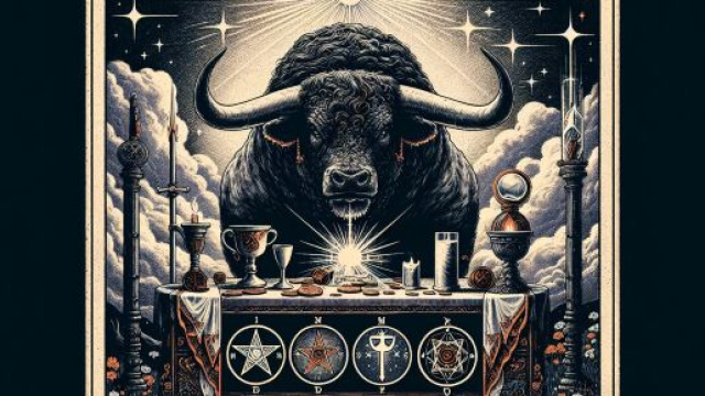 Illustrazione ispirata al segno del Toro e il tarocco del Mago a lui assegnato. © Immagine creata con Dall-E