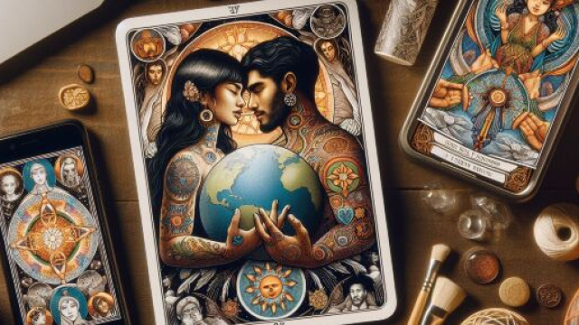 Illustrazione ispirata al segno zodiacale della Bilancia e il tarocco degli amanti. © Immagine creata con Dall-E