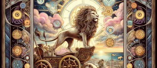 Immagine del Leone guidato dal Carro, simbolo di avventura e conquista. © Immagine creata con Dall-E