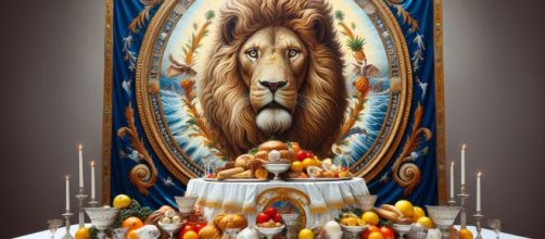 Leone e il simbolo della tavola imbandita di questa settimana, secondo la Smorfia napoletana. © Immagine creata con Dall-E