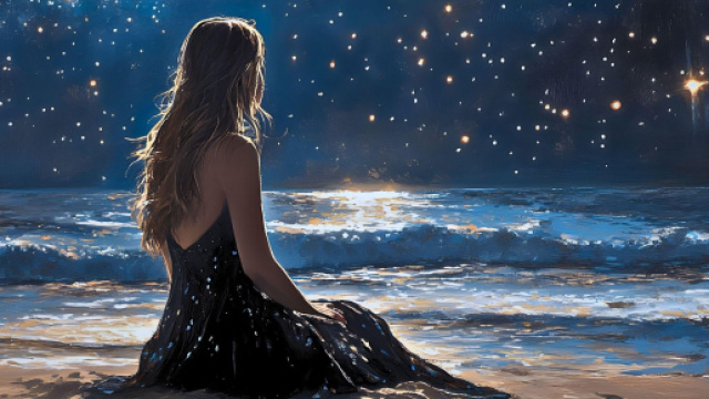 Donna sulla spiaggia osserva il mare e le stelle - © Pixabay