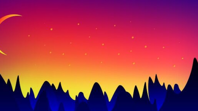Luna con montagne e cielo rosso stellato © Pixabay