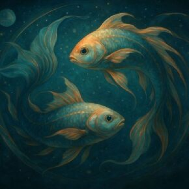 Illustrazione ispirata al segno zodiacale dei Pesci. © Immagine creata con Dall-E