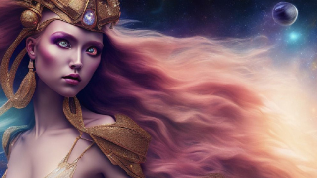 Donna eterea dai capelli rosa in un paesaggio cosmico – © Immagine Pixabay.