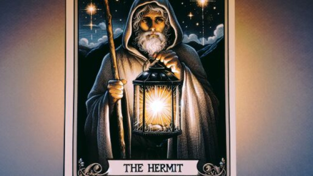 Illustrazione dell'Eremita che illumina il cammino dell'Acquario. © Immagine creata con Dall-E