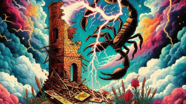 La carta dei tarocchi della Torre accompagna il Scorpione nella sua settimana di trasformazione. © Immagine creata con Dall-E
