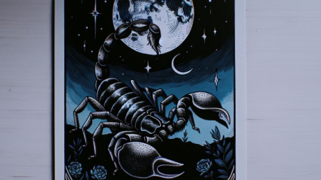 La carta dei tarocchi Luna con il simbolo zodiacale dello Scorpione. © Immagine creata con Dall-E