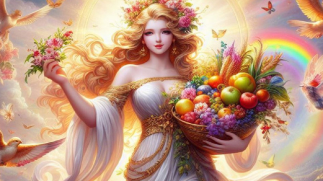 Dea della fortuna con arcobaleno sullo sfondo - © Bing IA.