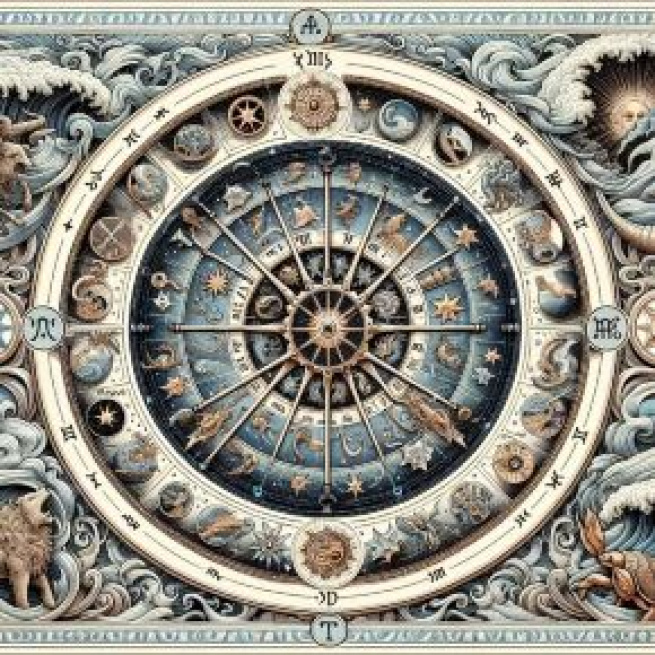 Carta dei tarocchi della Ruota della Fortuna per l'oroscopo dell'Acquario. © Immagine creata con Dall-E