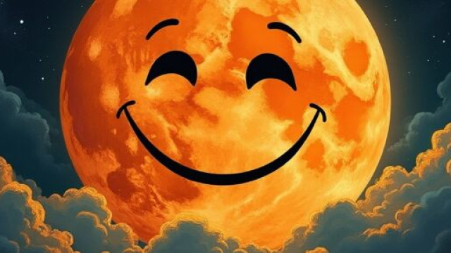 Luna arancione con faccia sorridente © Grox AI X.