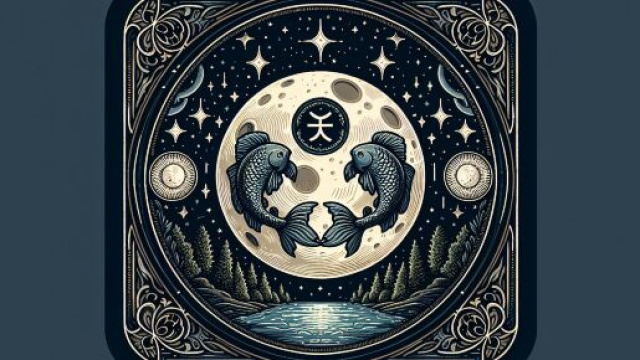 Illustrazione della carta dei tarocchi della Luna con il segno dei Pesci. © Immagine creata con Dall-E