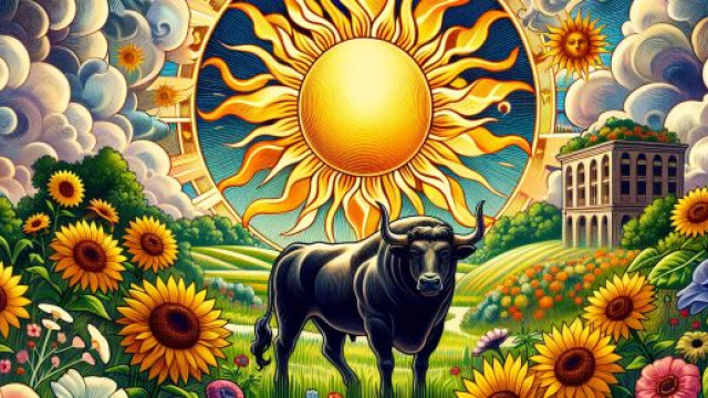 Immagine ispirata alla carta dei tarocchi del Sole e al segno zodiacale del Toro. © Immagine creata con Dall-E